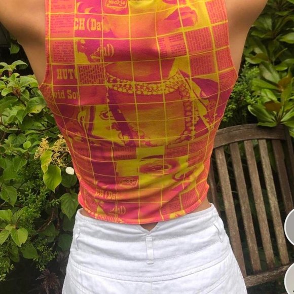Womens Pink and Yellow Crop-top